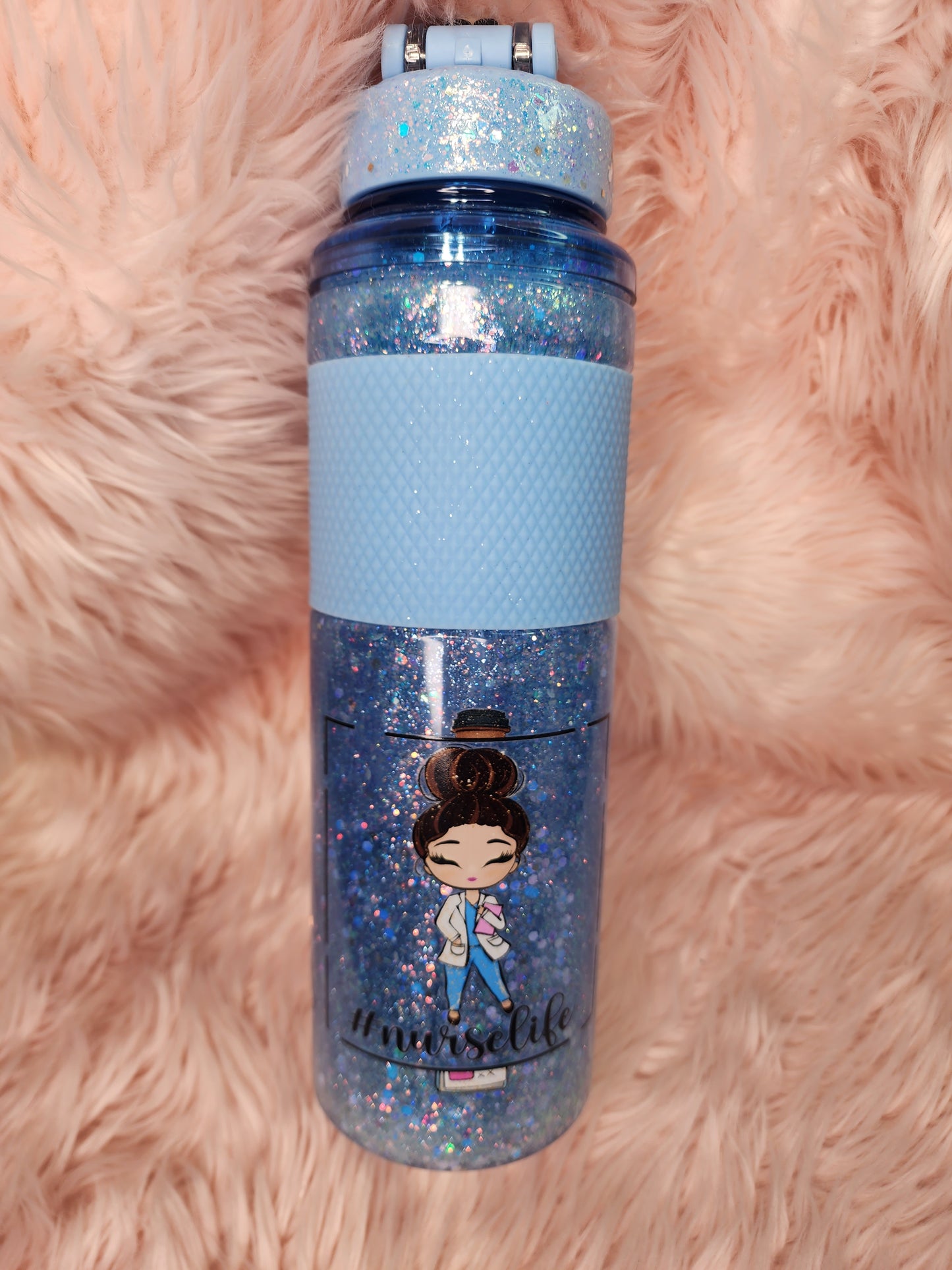 32oz Snow Globe Light Blue Nurse Tumbler