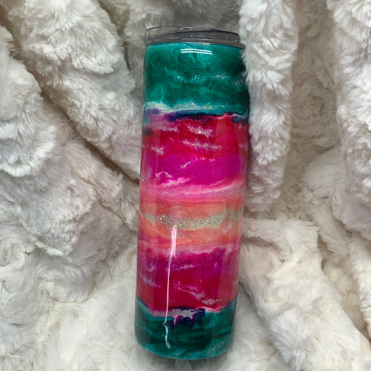 Swirled Teal, Pink and Coral Sparkle 20 oz. Skinny Tumbler