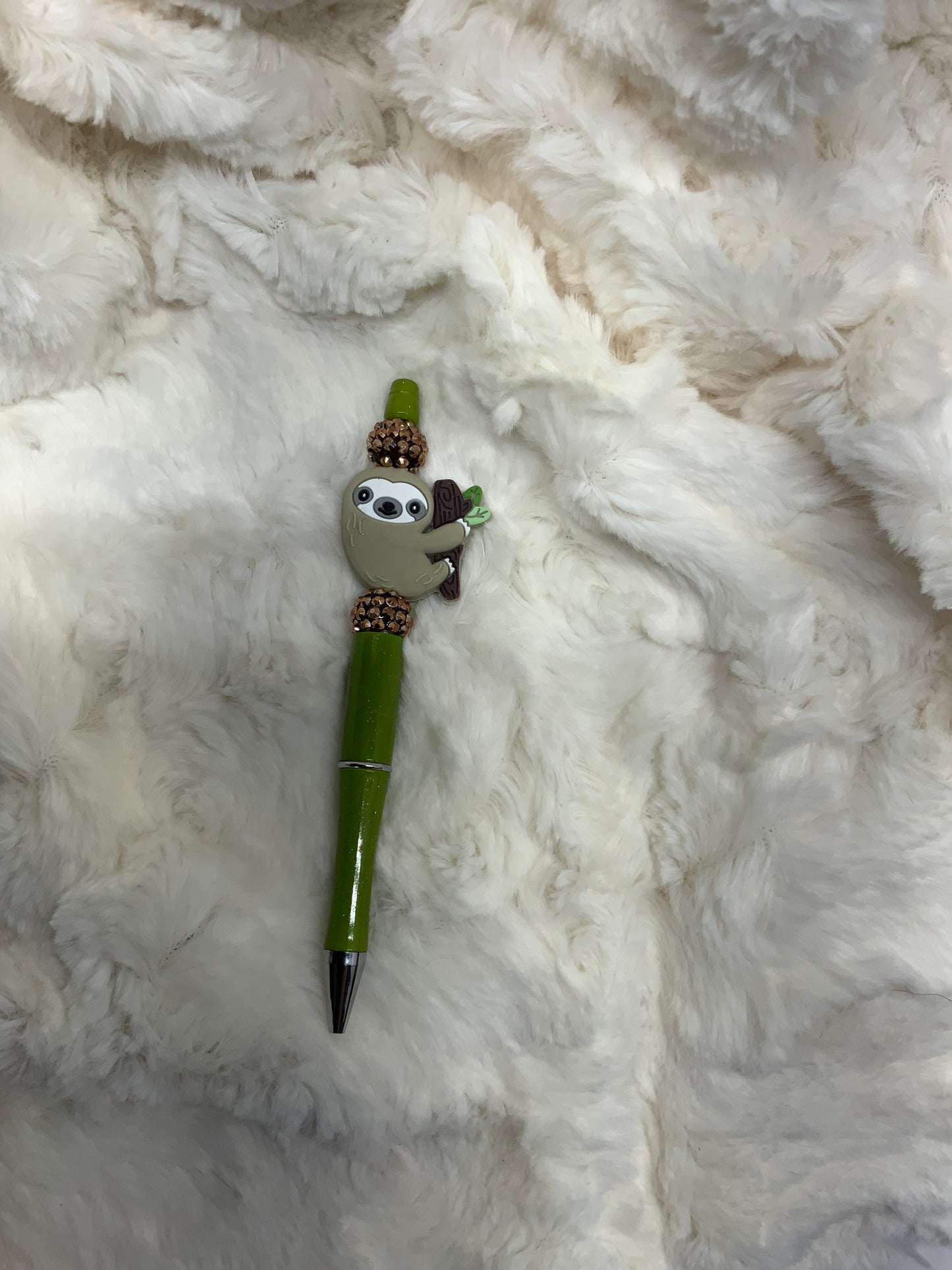 Bead Pen Brown and Green Sloth Pen