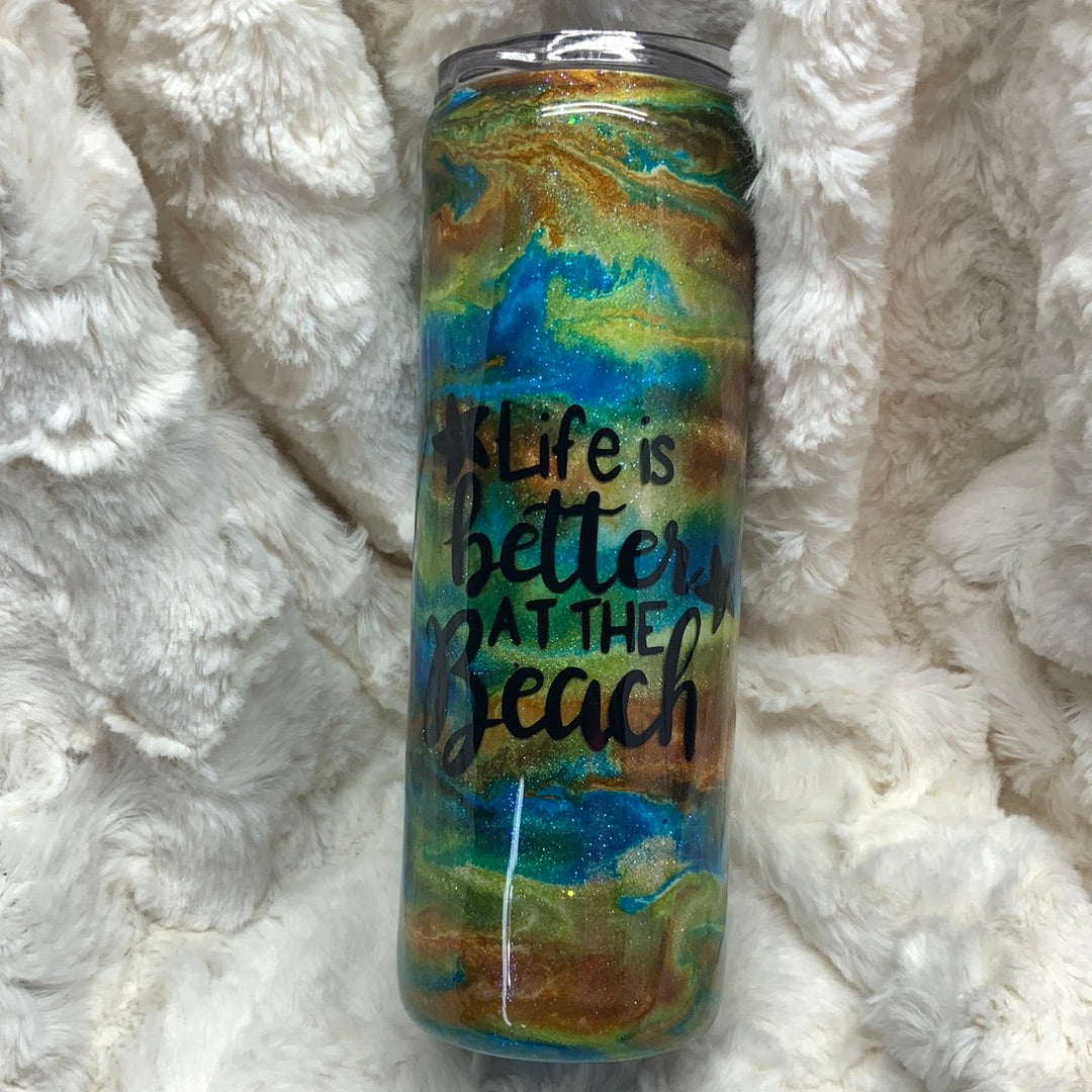 Swirled Life is Better at the Beach 20 oz. Skinny Tumbler