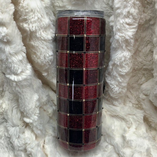 Red Buffalo Plaid Glitter Rhinestone 20 oz. Skinny Tumbler