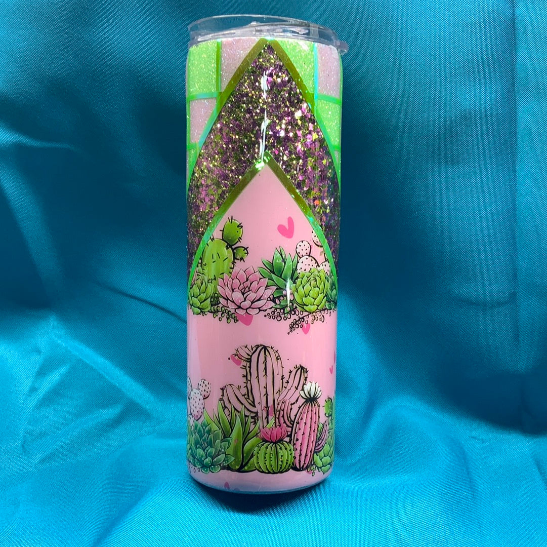 Glittered Cactus 20 oz. Skinny tumbler