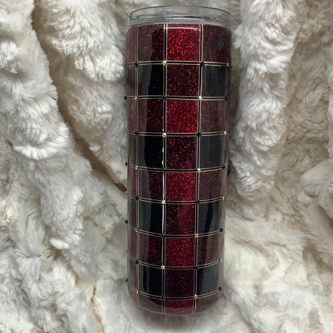 Red Buffalo Plaid Glitter Rhinestone 20 oz. Skinny Tumbler