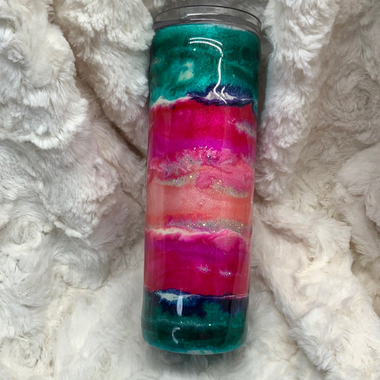 Swirled Teal, Pink and Coral Sparkle 20 oz. Skinny Tumbler